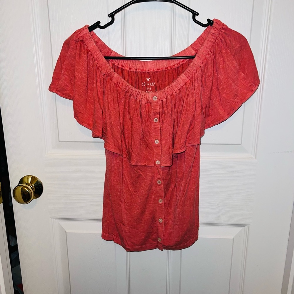 AMERICAN EAGLE. Size XS. Coral. Off-Shoulder Top.